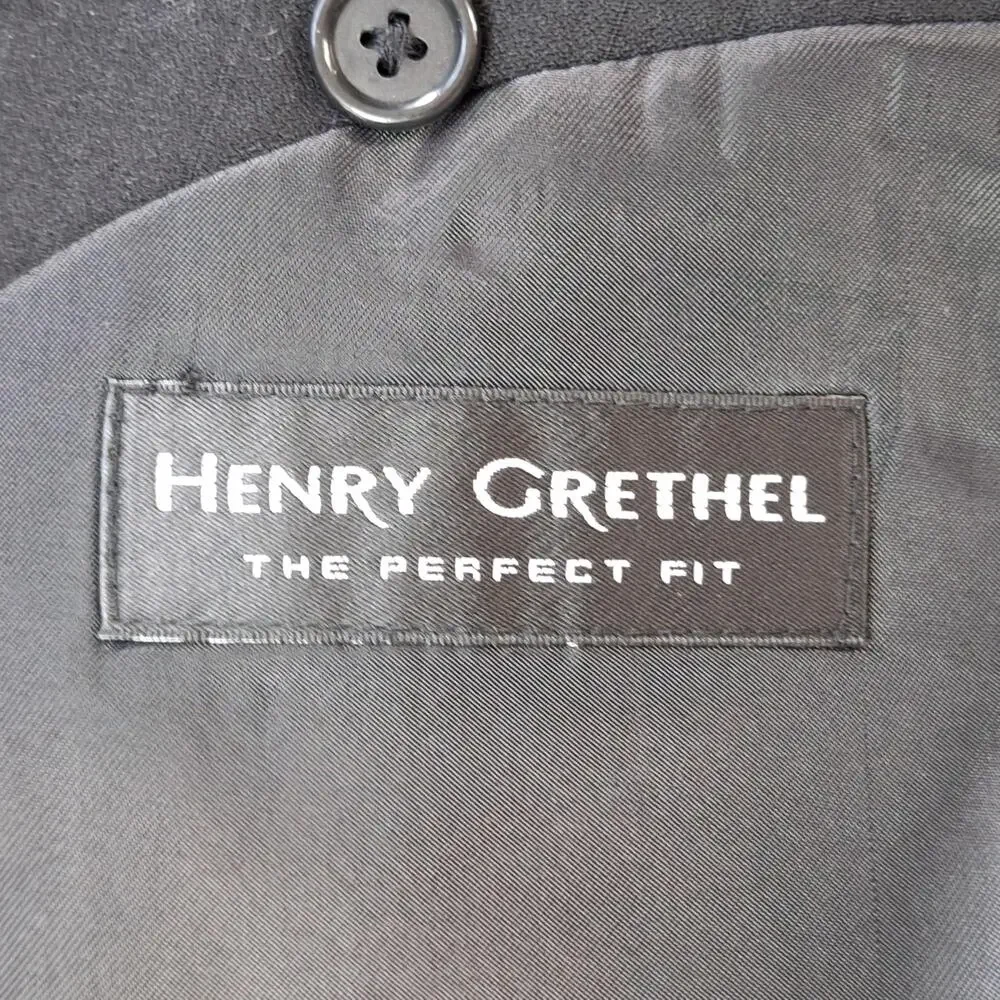 Henry Grethel Suit Jacket Mens 50R Black Stripe Ventless 2 Button Formal
